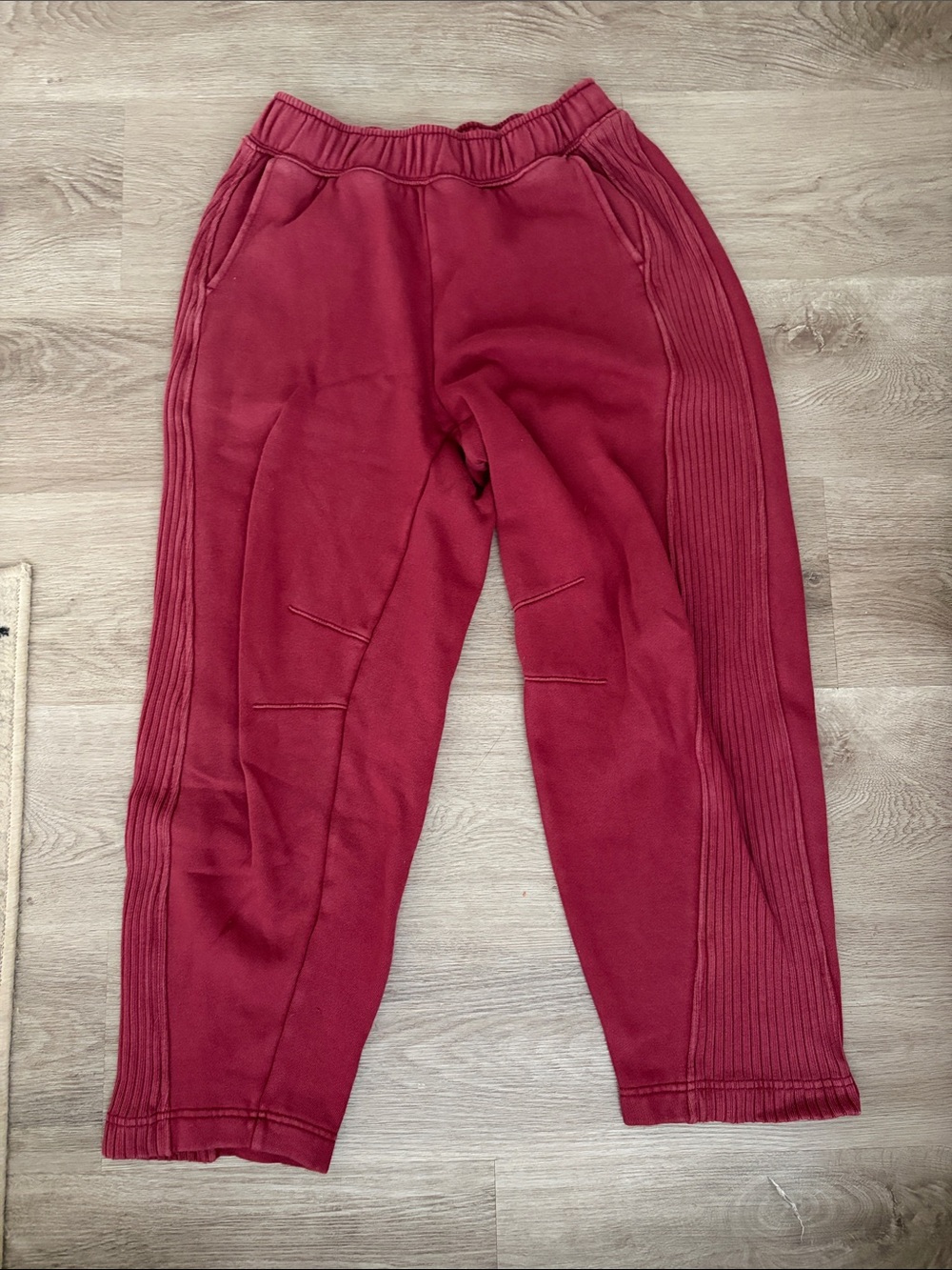 aerie Rib-Panel Barrel Leg Joggers in Deep Red
